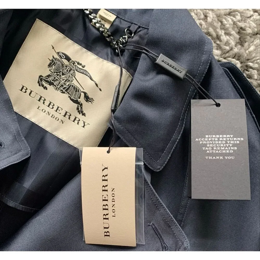 NEW NWT BURBERRY SILK Midnight Blue Trench Coat Jacket sz US 10 $3350 - Picture 9 of 14